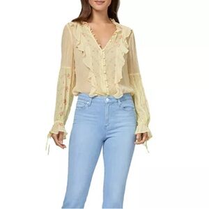 PAIGE Light Yellow Floral Ruffle Blouse